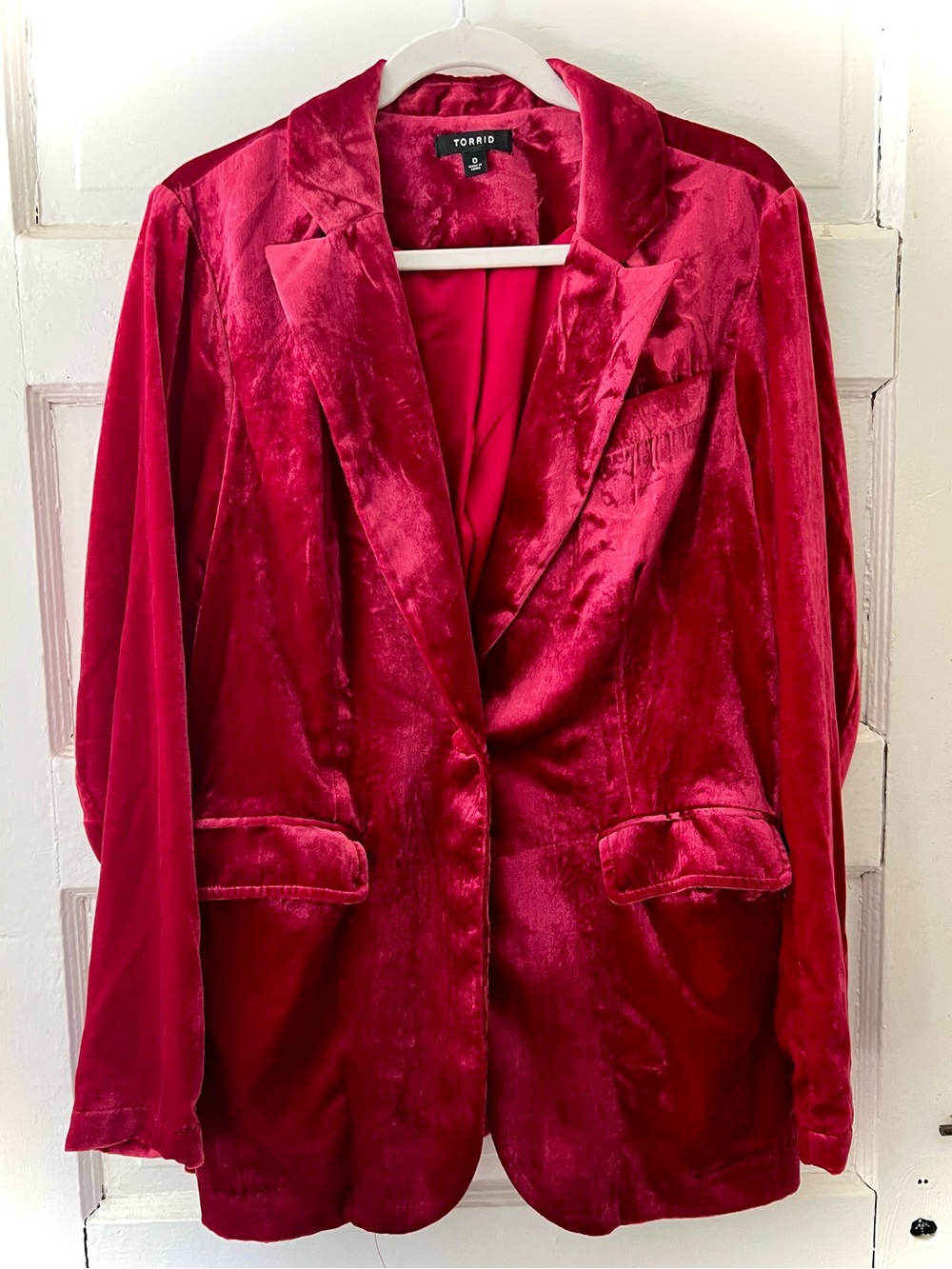 Torrid Burgundy Red Velvet Blazer with Notched Collar & Satin Lining